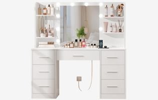 Make up Vanity Desk with Mirror and Power Outlet