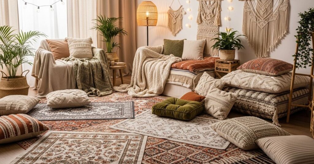 Layered Textiles for a Cozy Boho Look