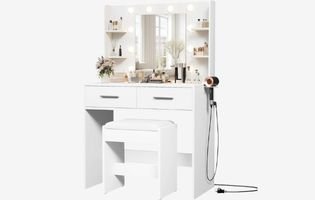 Make up Vanity Desk with Mirror and Power Outlet