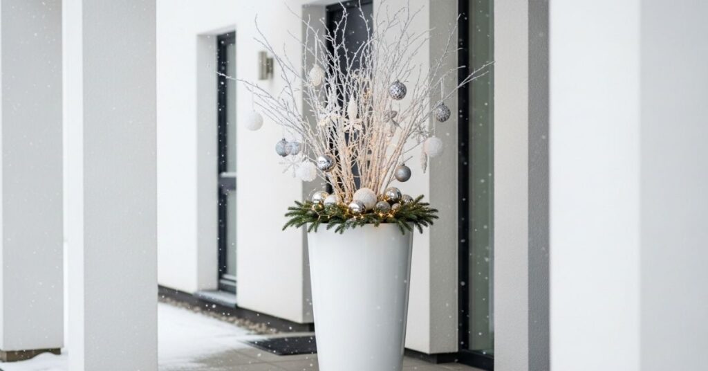 Modern Minimalist White and Silver Winter Planter