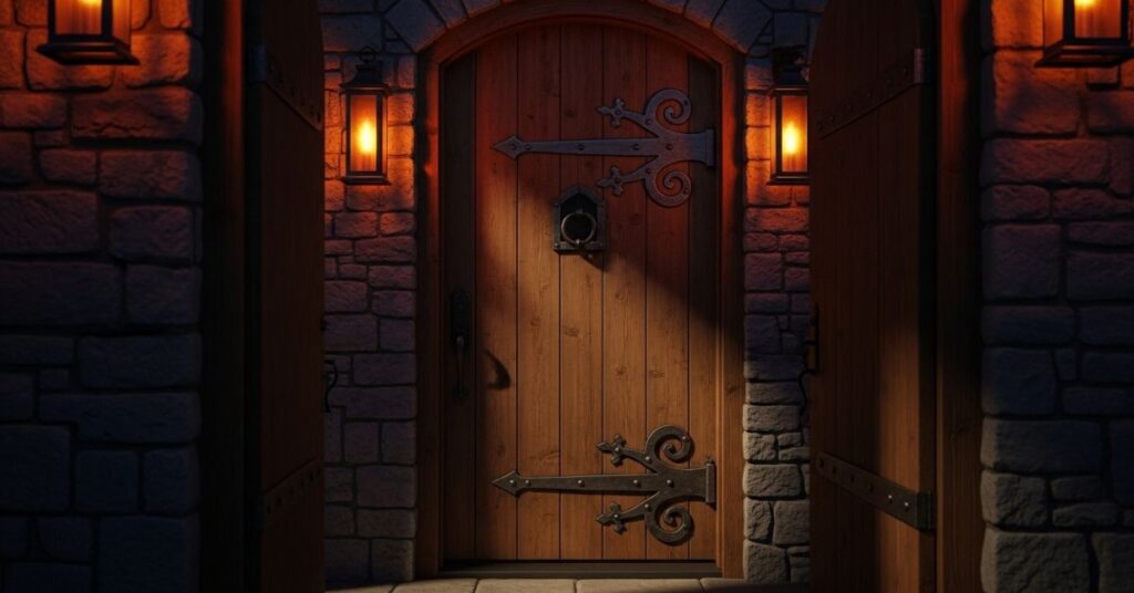 Rustic Wooden Doors with Wrought Iron Accents