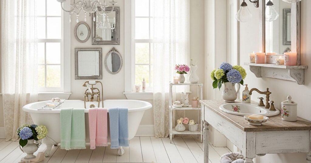 Shabby Chic Bathroom Decor with Soft Feminine Details
