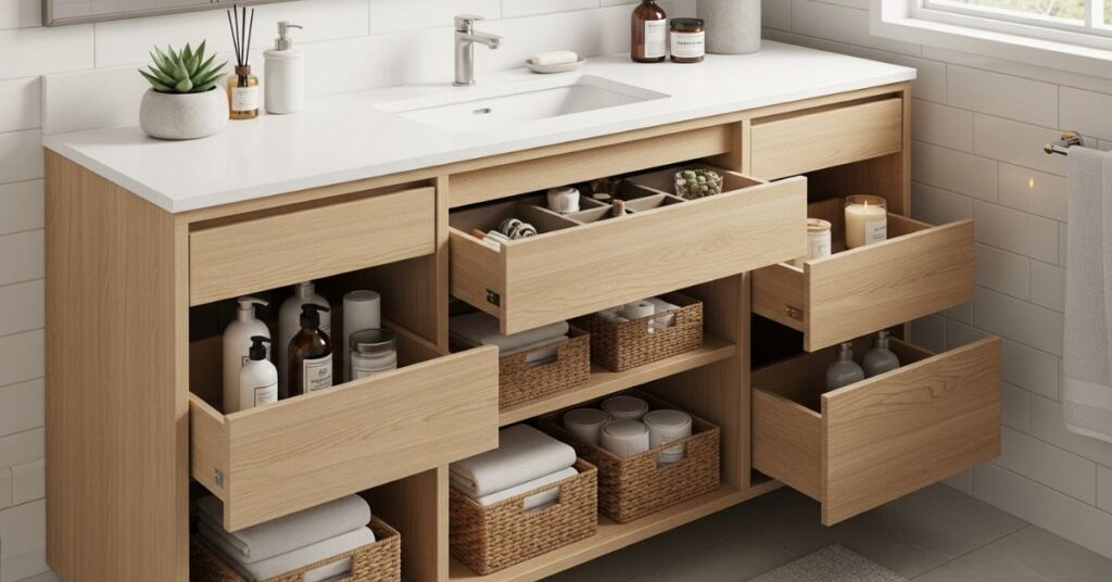 Vanities with Integrated Storage Solutions