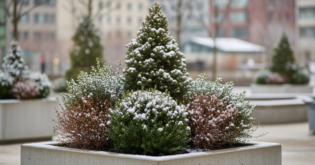 Winter Planters Using Hardy Shrubs and Small Conifers