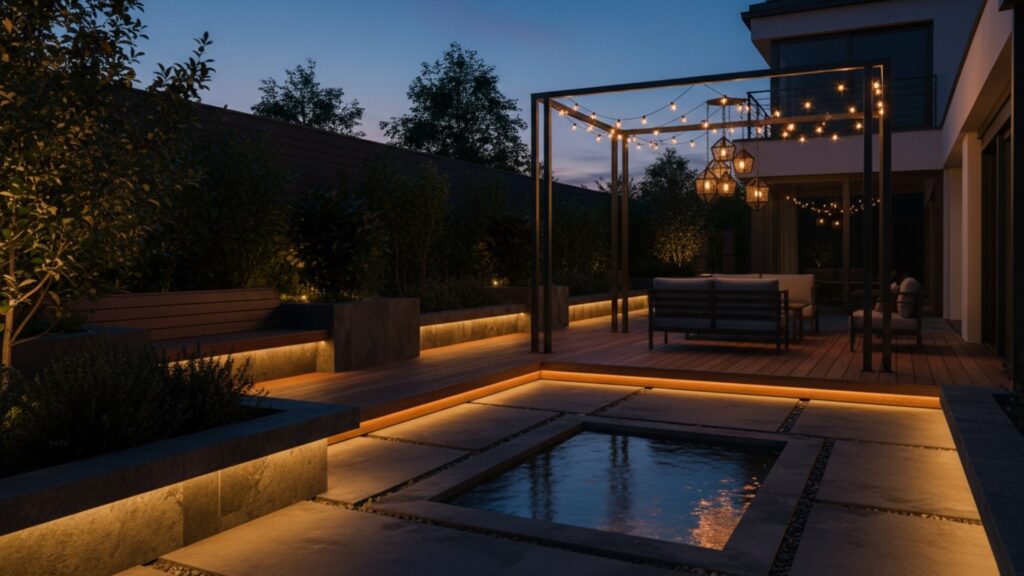 backyard lighting to highlight features and ambiance