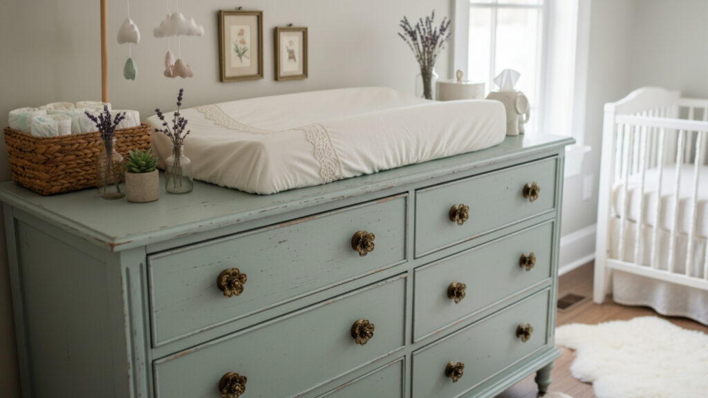 Distressed Wooden Dresser with Brass Hardware