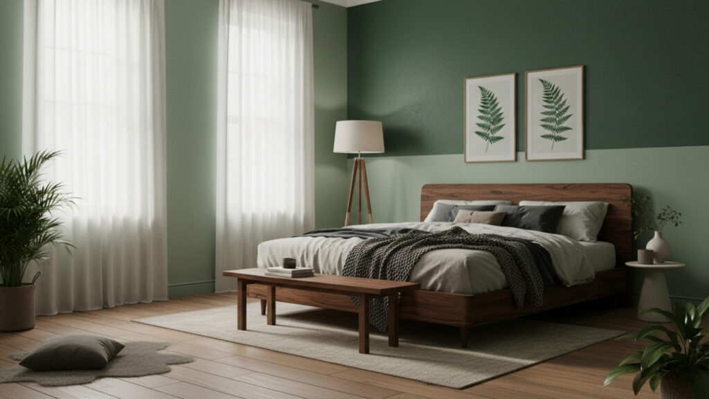 Earthy Green Walls for a Calm Woodland Atmosphere