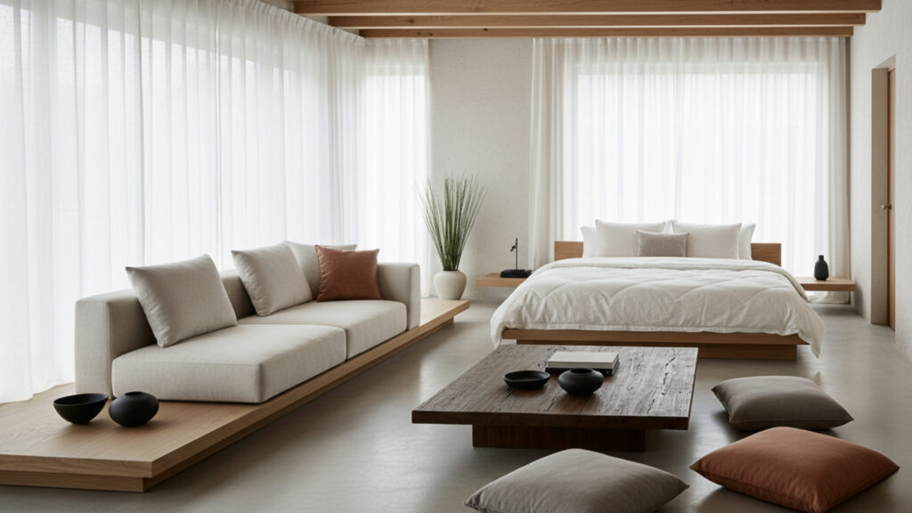 Low Furniture Layout for Grounded Living Spaces