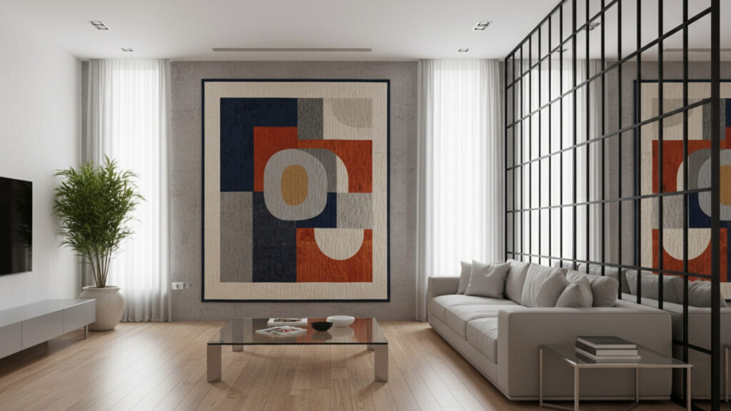 modern interior styling with abstract quilt designs