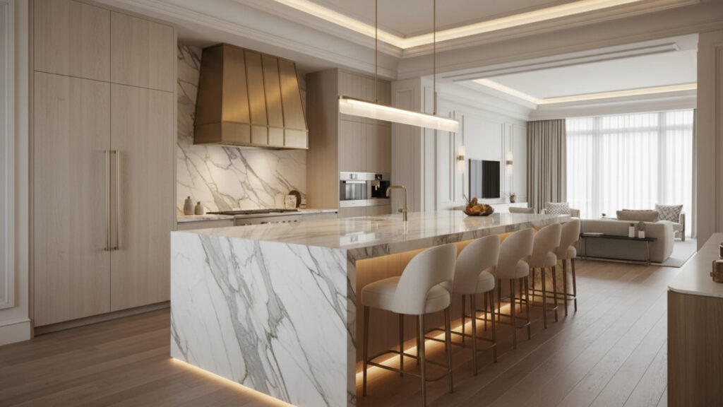 Oversized Marble Island as a Grand Centerpiece