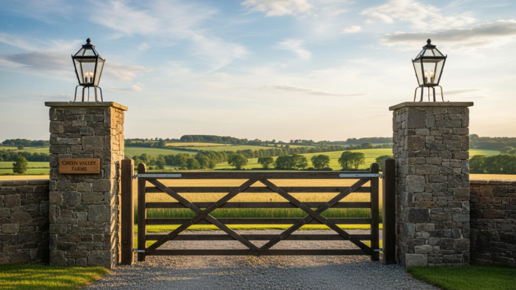 Stone Pillars That Frame Farm Gate Entrance Ideas