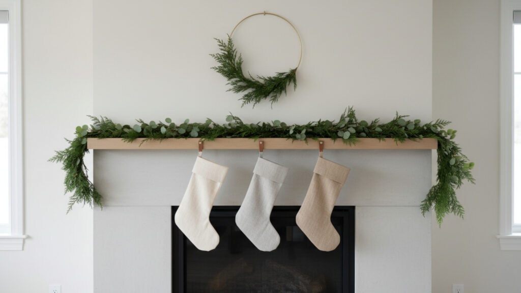 Wall and Mantel Styling in Minimalist Christmas Decor