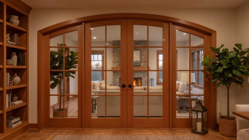 Wooden Frame Glass Door Designs for Timeless Charm