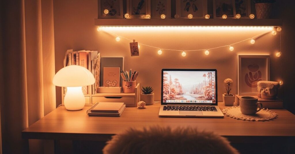 Aesthetic Desk Setup Ideas with Soft Lighting