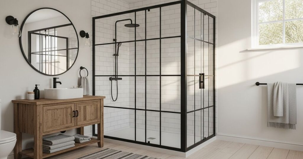 Black-Framed Glass Shower Enclosure