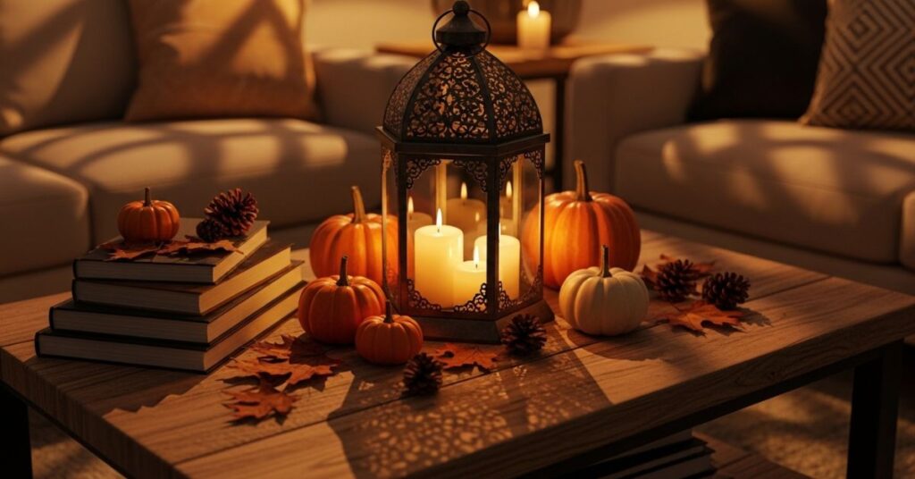 Coffee Table with Lantern and Candles