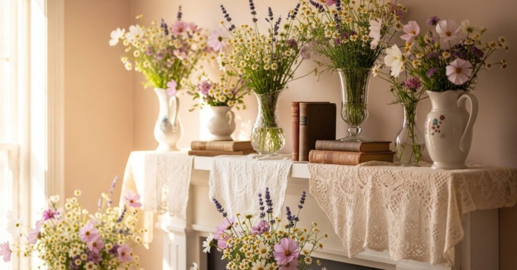 Cottagecore-Inspired Mantel with Wildflowers