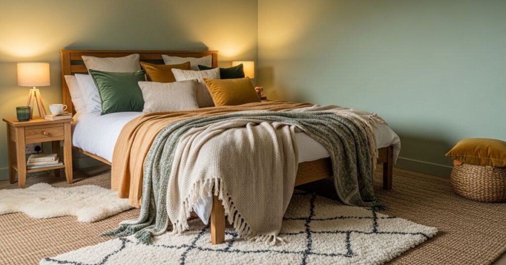 Cozy Sage Green Bedroom with Layered Textures