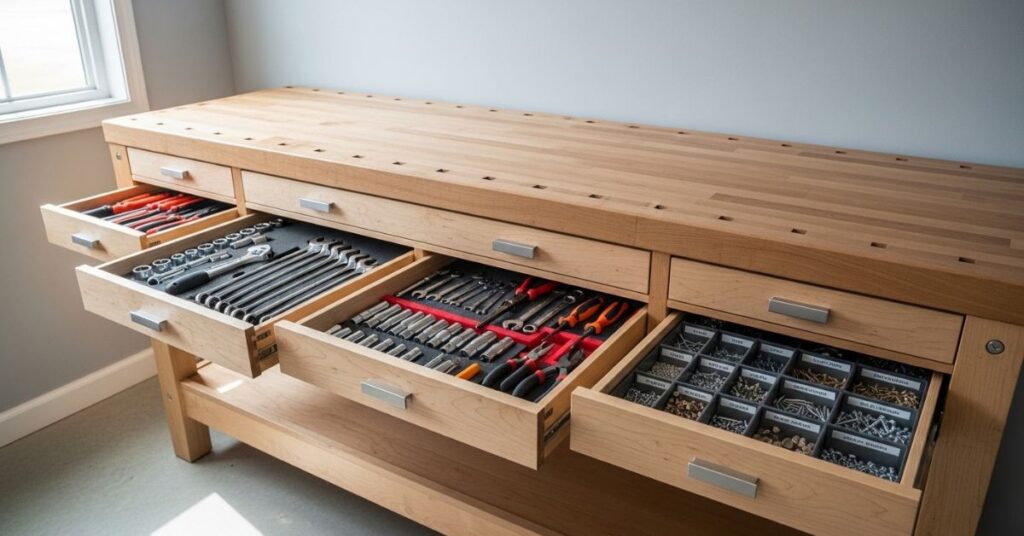 DIY Workbench with Built-In Storage Drawers