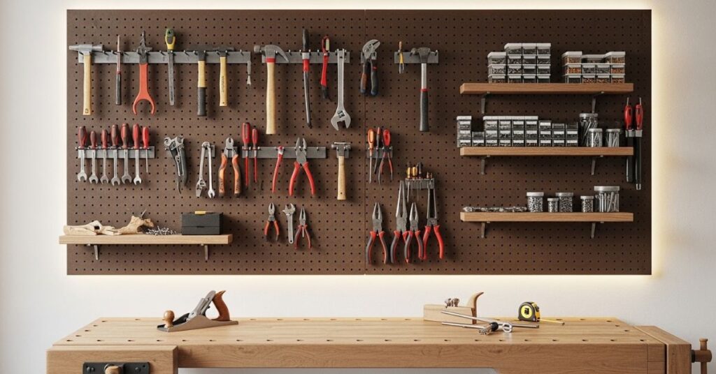 DIY Workbench with Pegboard Tool Wall