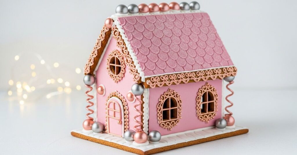 Elegant Rose Gold Pink Gingerbread House