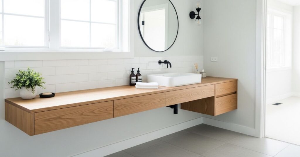 Floating Wood Vanity for a Clean Look