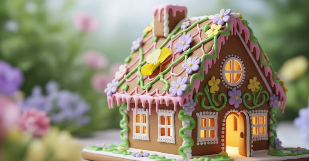 Floral Pink Gingerbread Cottage