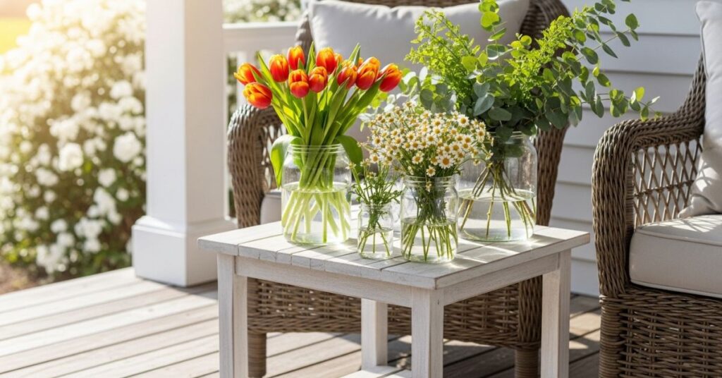 Fresh Flower Arrangements on a Side Table