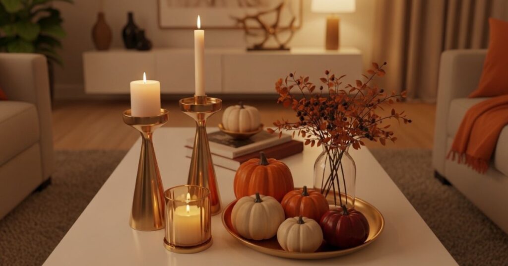 Gold Accent Fall Coffee Table Styling