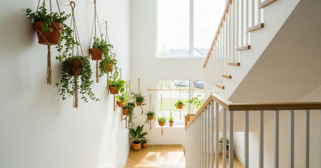 Hanging Plants Along the Staircase