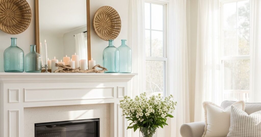 Light & Airy Coastal Spring Mantel