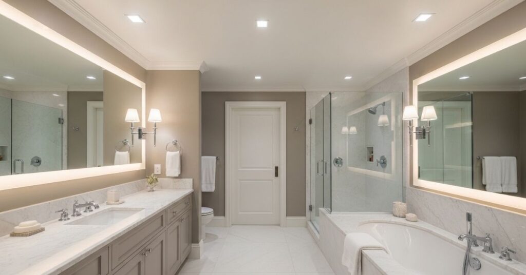 Luxury Neutral Bathroom with Layered Lighting