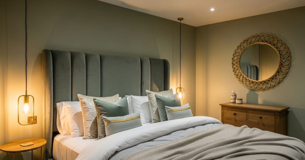 Luxury Sage Green Bedroom with Velvet Textures