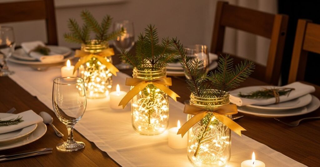 Mason Jar Fairy Light Centerpieces