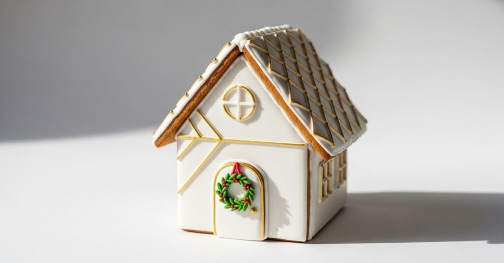 Minimalist White and Gold Gingerbread House
