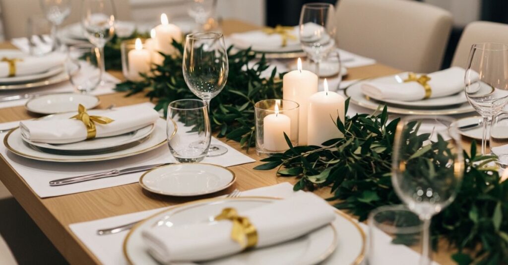 Minimalist White and Gold Table Setting