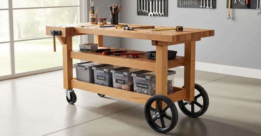 Mobile DIY Workbench with Locking Wheels