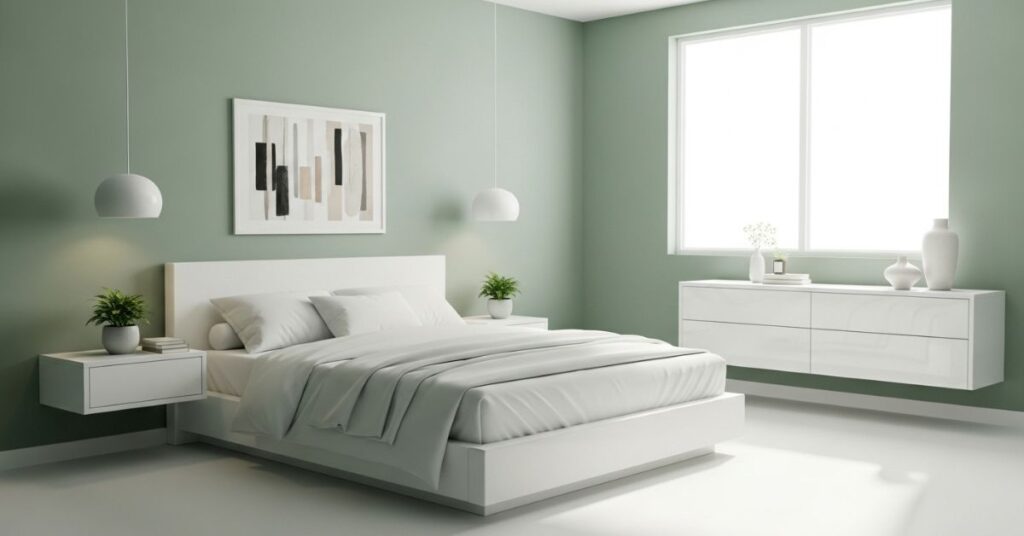 Modern Sage Green and White Bedroom Combo