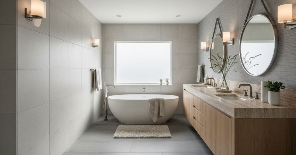 Monochrome Neutral Bathroom Layers