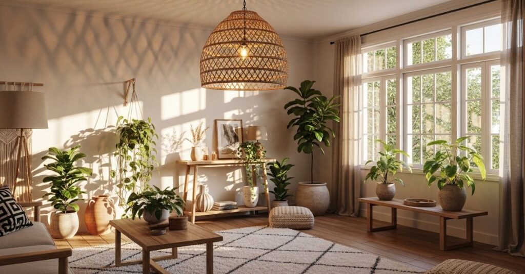 Nature-Inspired Rattan & Woven Ceiling Lights