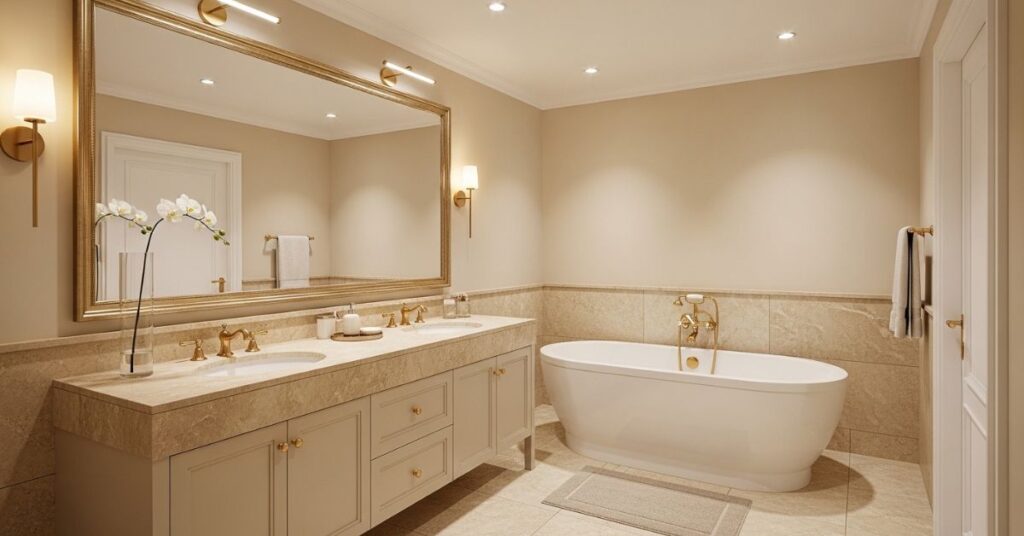 Neutral Bathroom with Gold Accents