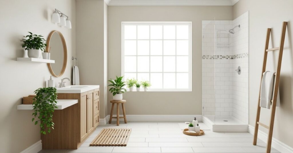 Neutral Bathroom with Indoor Plants