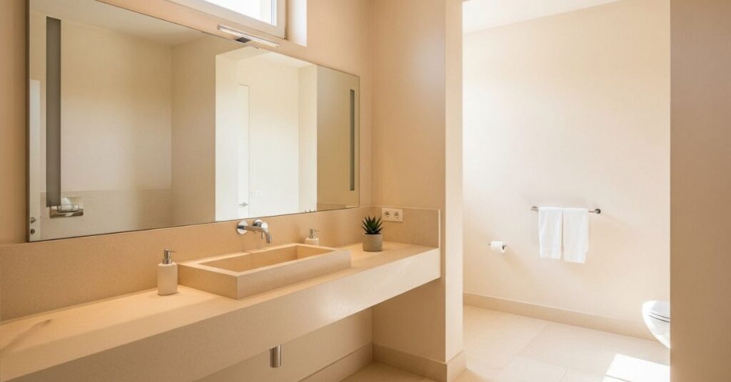 Neutral Bathroom with Large Mirror Statement