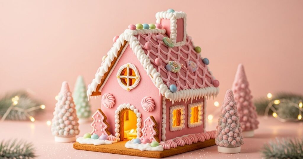Pink Pastel Christmas Gingerbread House