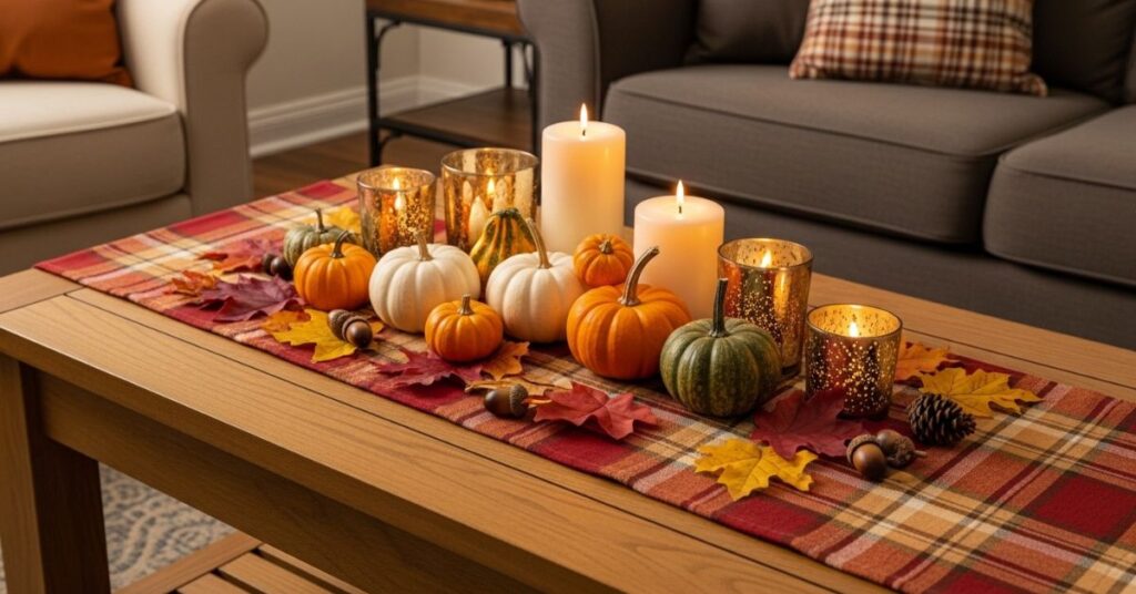 Plaid Runner with Seasonal Decor