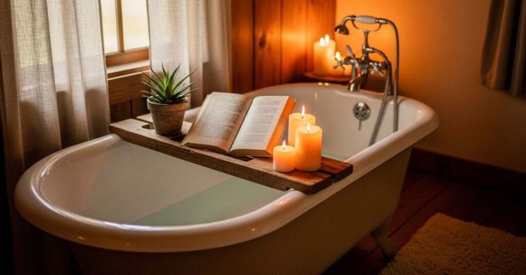 Rustic Bath Tray Styling for Tub Decor