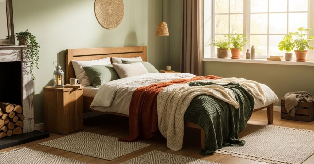 Rustic Sage Green Bedroom with Wooden Touches