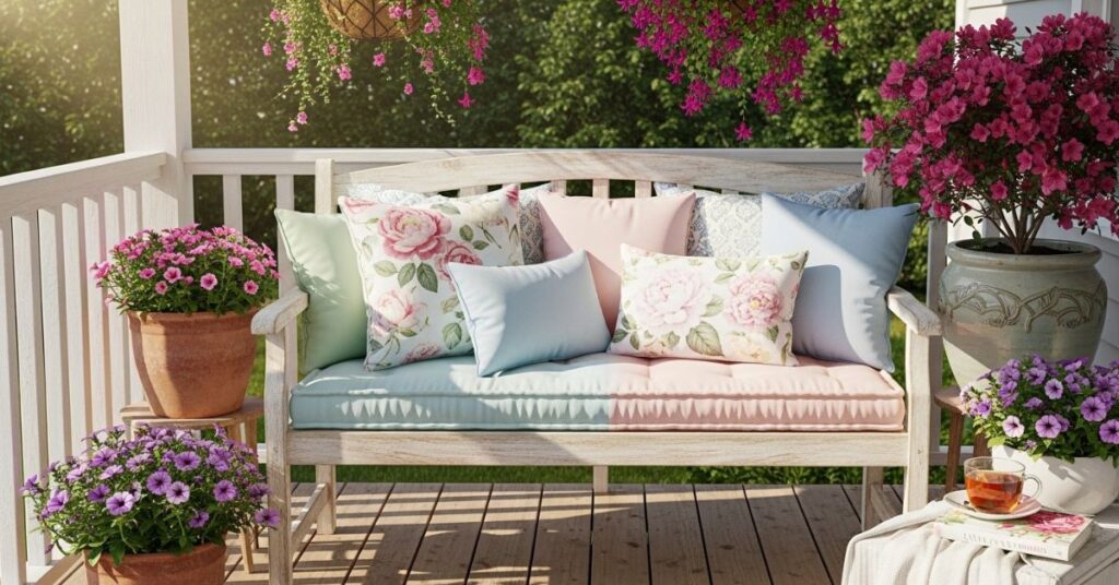 Rustic Wooden Benches with Soft Cushions