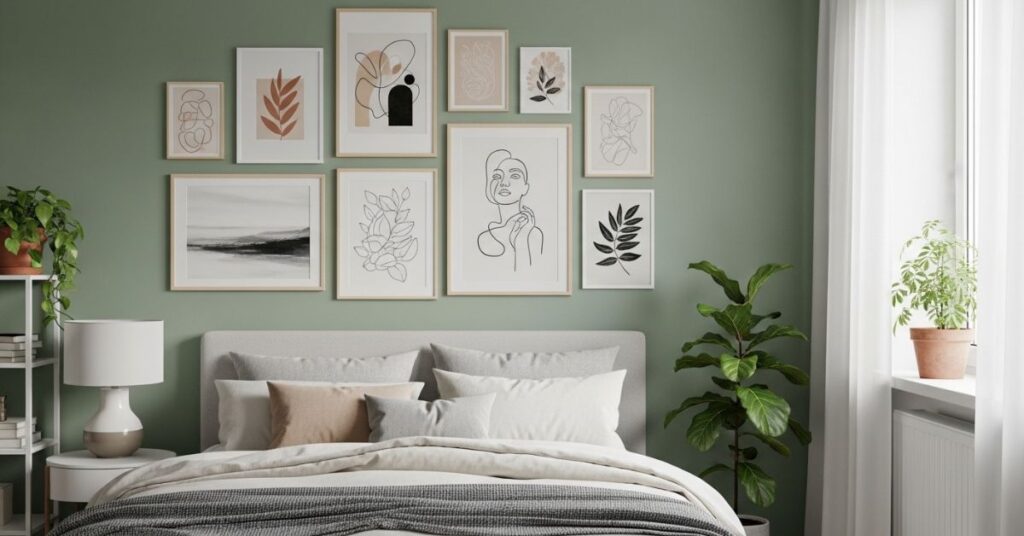 Sage Green Bedroom with Gallery Wall Art