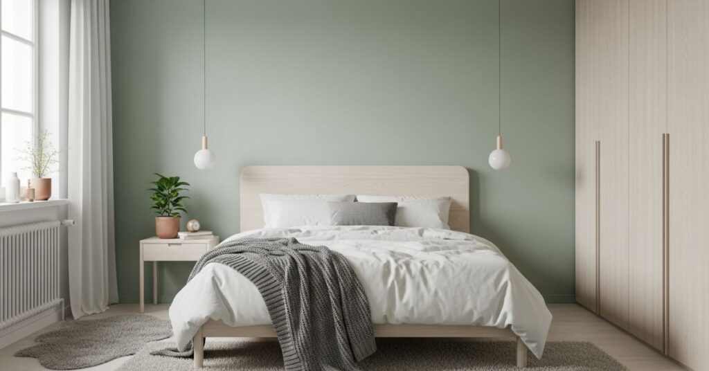 Scandinavian Sage Green Bedroom Design